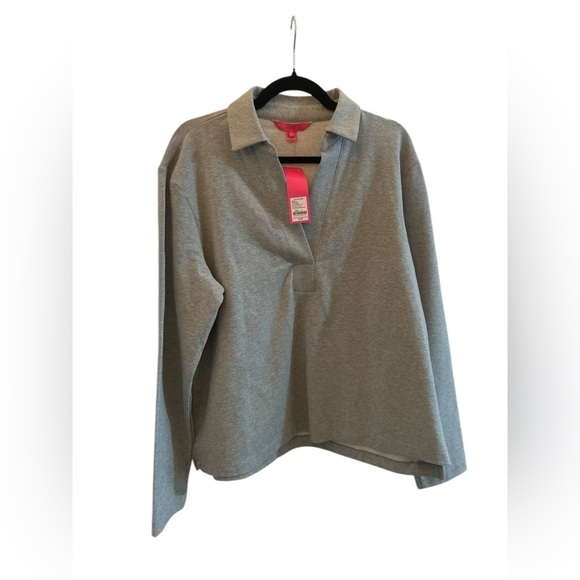 NWT LILLY PULITZER EMALIA SHIMMER TERRY TOP LONG SLEEVE SEASIDE GREY - Picture 4 of 5